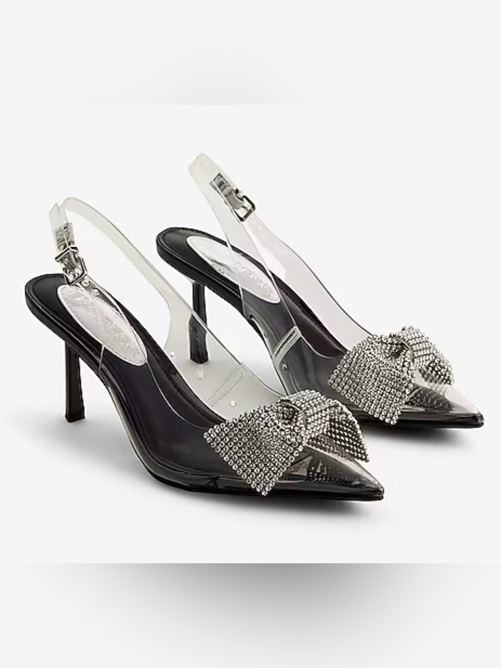 NEW EXPRESS CLEAR RHINESTONE BOW EMBELLISHED SLINGBACK PUMPS HIGH HEELS SZ 7